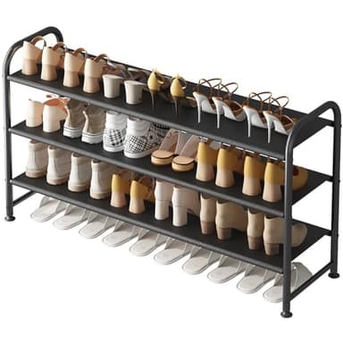 INGIORDAR Shoe Rack 3 Tier Long Storage Organizer Wide Metal Shoe Shelf for Closet Entryway Black - Image 1