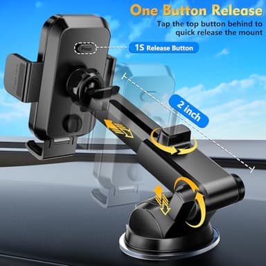 Phone Holders for Your Car 2025 Upgraded Military-Grade Strongest Suction & Stable Clamp Arm Car Phone Holder Mount 360°Adjustable for Dashboard, Windshield, Air Vent for iPhone Samsung, Carbon Fiber - Image 9