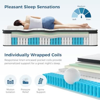 Inofia Twin XL Size Mattress, 14 inch Hybrid Twin XL Mattress in A Box,Ultra Comfort Memory Foam Layer, Medium Feels, Cooling Breathable Cover,Low Motion Transfer Supports for Any Sleep Position - Image 6