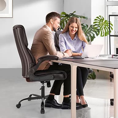 Executive Office Chair – Ergonomic Adjustable Computer Desk Chairs with High Back Flip-up Armrests, Swivel Task Chair with Lumbar Support, Bonded Leather - Image 2