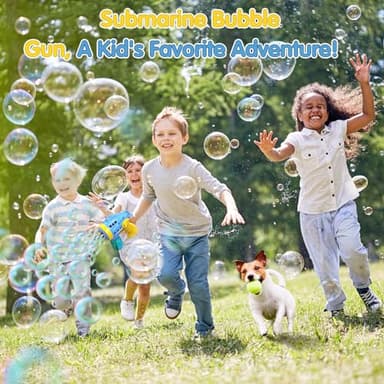 2 Bubble Gun with 2 Pack Refill Solution, 360° Leak-Proof Bubble Machine for Toddlers, Automatic Bubble Guns for Kids, Easter Basket Stuffers, Party Favors, Birthday Gift (Yellow-Blue) - Image 6