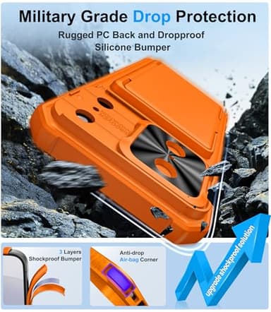 BXYJY for iPhone 17 Pro Max Phone Case Wallet, Card Holder (4-5 Cards), Slide Camera Cover, Military Grade Protection, Rugged Hard Women Girly Men Protective Case for iPhone17 Pro Max 6.9", Orange - Image 5