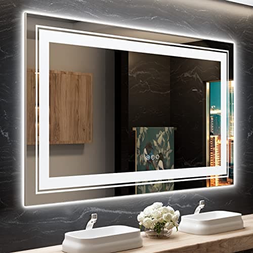 Snowdool LED Bathroom Mirror, 60"X36" with Front and Backlit, Anti-Fog, Large Bathroom Vanity Mirror for Wall, Memory Function, Stepless Dimmable, Tempered Glass (Horizontal/Vertical) - Image 1
