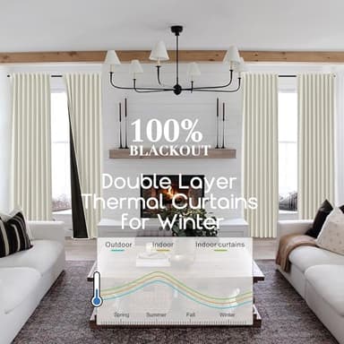 SHINELAND 96 Inch Cream Curtains 2 Panel Set,Mid Century Modern Room Darkening Bay Window Bedroom Drape Ivory White Blackout for Living Room,Back Teb Floor to Ceiling Track for Curtains Track,8FT - Image 2