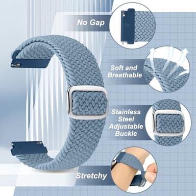 2 Pack Quick Release Braided Bands - 18mm 19mm 20mm 22mm 24mm Solo Loop Adjustable Soft Band for Women Men - Image 3