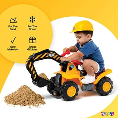 Play22 Toy Tractors for Kids Ride On Excavator - Music Sounds Digger Scooter Bulldozer Includes Helmet with Rocks - Pretend Play - Toddler Construction Truck - Image 3