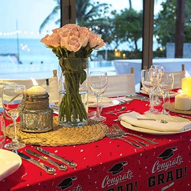Graduation Party Decorations, Gongrats Grad Tablecover for Graduation Party Supplies, 3 pcs Class Red Table Cloths, 54"x108" - Image 4