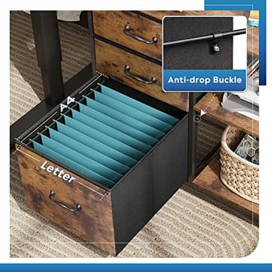 DEVAISE 3 Drawer Mobile File Cabinet, Rolling Printer Stand with Open Storage Shelf, Fabric Lateral Filing Cabinet fits A4 or Letter Size for Home Office, Rustic Brown Wood Grain Print - Image 5