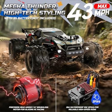 DEERC Brushless Fast RC Cars for Boys & Adults, 55KM/H, 1:18 Off-Road RC Truck, All Terrain 4x4 Racing Mecha Car, 50 Mins, Waterproof Remote Control Monster Truck, Compatible with 3S Battery - Image 2
