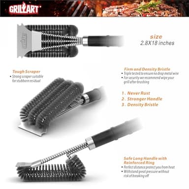 GRILLART Grill Brush and Scraper with Deluxe Handle, Safe Wire Grill Brush BBQ Cleaning Brush Grill Grate Cleaner for Gas Infrared Charcoal Porcelain Grills, BR-8529 - Image 2