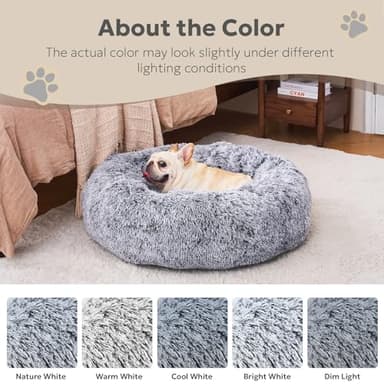 OlaPhum Calming Dog Bed for Medium Size Dogs, Anti-Anxiety Donut Medium Pet Bed Washable, Anti-Slip Round Fluffy Plush Faux Fur Puppy Bed, Fits up to 45 lbs Pets (Dark Grey, 30") - Image 9