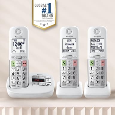 Panasonic Cordless Phone, Easy to Use with Large Display and Big Buttons, Flashing Favorites Key, Built in Flashlight, Call Block, Volume Boost, Talking Caller ID, 2 Cordless Handsets - KX-TGU433W - Image 2