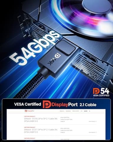 Silkland 54Gbps DisplayPort Cable 2.1 [VESA Certified], [8K@165Hz, 4K@480Hz 360Hz 240Hz] DP 2.1 Cable 16K, DP54 HDR DSC 1440P Display Port Cord Compatible G-Sync Gaming Monitor 5090 7900XTX, 6.6FT - Image 4