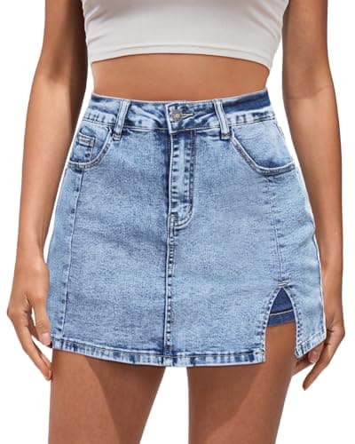 Vetinee Trendy Mini Denim Skirt Women's Jean Shorts Stretch Skorts for Women - Acid Wash Medium Fits Size 8 / Size 10 - Image 1