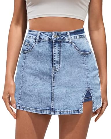 Vetinee Trendy Mini Denim Skirt Women's Jean Shorts Stretch Skorts for Women - Acid Wash Medium Fits Size 8 / Size 10 - Image 1