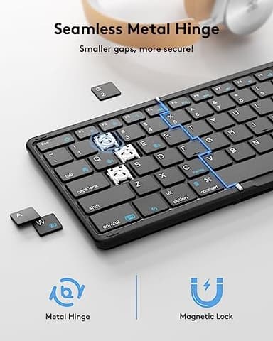 Samsers Foldable Bluetooth Keyboard with Touchpad, Full-Size Wireless Folding Portable Travel Keyboard for iOS Android Windows Mac OS, Support 3 Devices (BT5.1 x 3), Black - Image 6