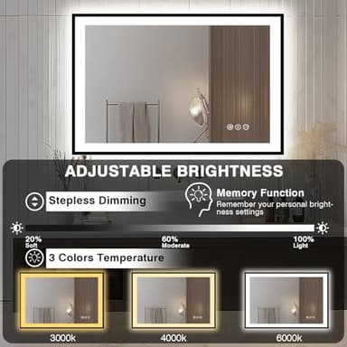 EchosLife 44x30 Bathroom Light up Mirror, Black Double Bright Lights, Anti-Fog Vanity Mirror with Lights, Stepless Dimmable Illuminated Mirror, Touch Control, Waterproof (Horizontal/Vertical) - Image 4