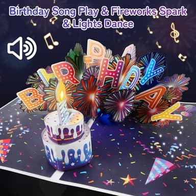 MZD8391 Birthday Cards Fireworks 3D Pop Up Blowable Cake Light Music Happy Birthday Card Gifts for Women,Men, Mom, Kids - Image 3