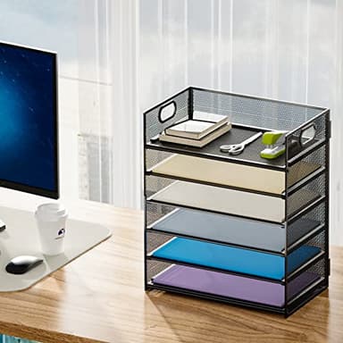 Marbrasse 6 Tier Paper Organizer Letter Tray - Mesh Desk File Organizer with Handle, Paper Sorter Organizer for Letter/A4 Office File Folder Holder - Black - Image 6