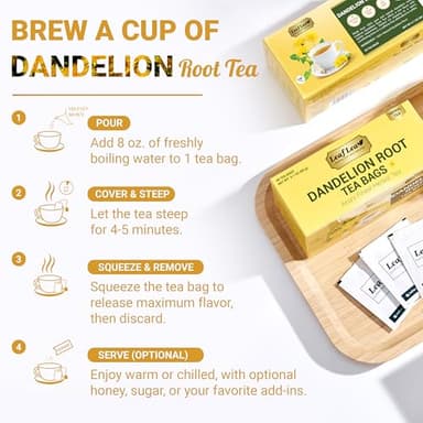 LeafLea 80 Dandelion Tea Bags, All Natural and Pure Dandelion Root Tea, Supports Digestion & Immune Health, Individually Wrapped Tea Bags, Caffeine-Free, Vegan, No Sugar, Gluten-Free, Non-GMO, 2 Pack - Image 8