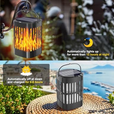 Solar Hanging Lanterns Outdoor, Flickering Flames Outdoor Solar Lights Hanging Lanterns Waterproof Decoration Lighting for Table, Garden, Patio, Tree, Yard, Driveway (1 Pack) - Image 3