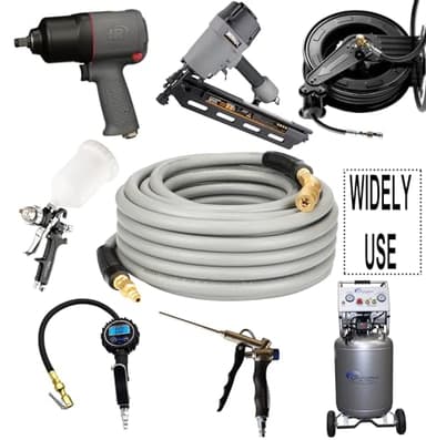 YOTOO Heavy Duty Rubber Air Hose 3/8-Inch by 50-Feet, 300 PSI Air Compressor Hose with 1/4" Industrial Swivel Solid Brass Quick Coupler, Plug and Bend Restrictors, Gray - Image 6