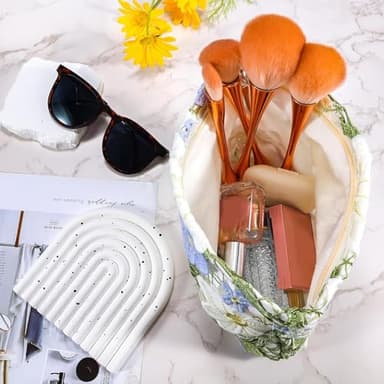 URSKYTOUS Flower Makeup Bags Travel Large Floral Cosmetic Bag for Women Cute Makeup Pouch Zippered Portable Toiletry Bag Lace Trendy Aesthetic Make up Organizer Bag Cosmetic Pouch for Purse - Image 2