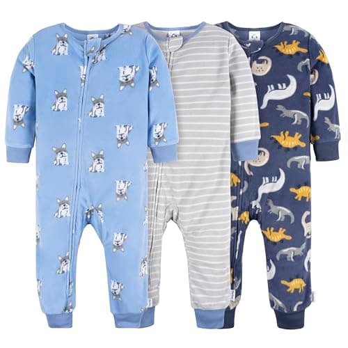 Gerber Baby Boy's Flame Resistant Fleece Footless Pajamas 3-Pack, Dogs/Dinos - Image 1
