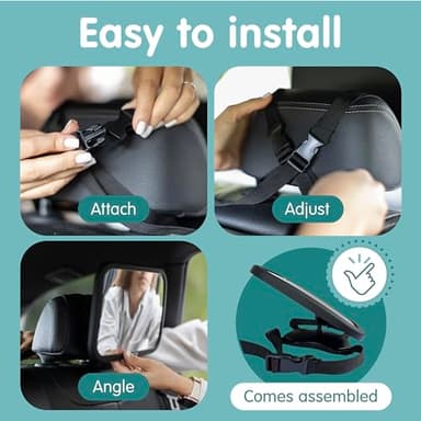 Onco Baby Car Mirror Rear Facing - Double Award-Winning Convex Car Mirror for Baby, 100% Shatterproof & Shakeproof with 360° Rotation, Newborn Essentials (9.6 x 6.9 in) - Image 8