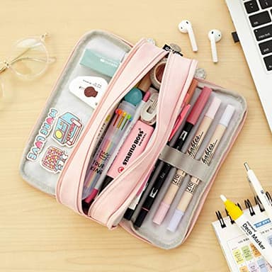 CICIMELON Large Capacity Pencil Case 3 Compartment Pouch Pen Bag for School Teen Girl Boy Men Women (Pink) - Image 6