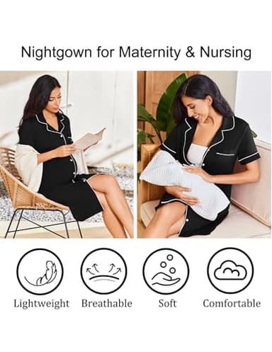 Ekouaer Nightgowns for Women 2 Pack Button Down Sleepwear Short Sleeve Sleepshirts Soft Nightshirts Boyfriend Pajama Dress - Image 5