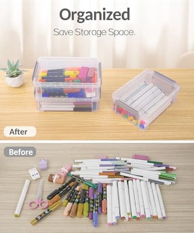 Sooez 6 Pack Extra Large Pencil Box, Plastic Pencil Case Crayon Box, Clear Marker Organizer Plastic Containers with Lid, Stackable Storage Boxes for Art Craft,Pen,Back to School Teacher Supplies, Grey - Image 7