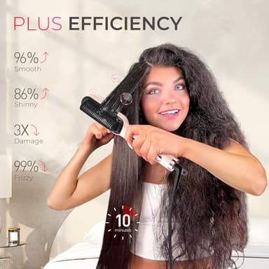 TYMO Ring Plus Ionic Hair Straightener Brush - Straightening Comb with Negative Ions for Women, Titanium Coating, 9 Temp Settings & LED Display, Dual Voltage, Professional Styling Tools, Gold Blush - Image 3