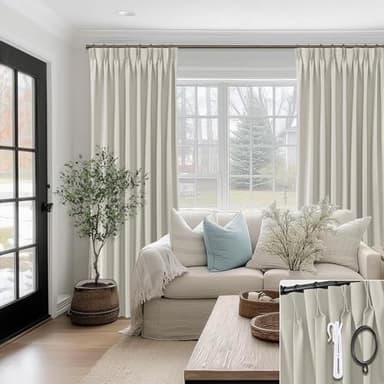 SHINELAND 8FT Bay Window Curtains 2 Panel Sets for Living Room 96 Inch Length,8 Foot FT Linen Pinch Pleated to 98 Inch Long Blackout Farmhouse Drop Cloth Curtains - Image 3