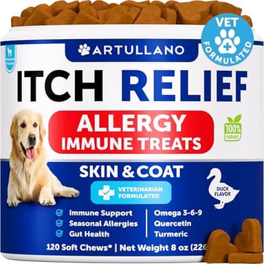 Dog Allergy Relief Chews - Itching Skin Relief for Dogs - Fish Oil - Omega 3 - Seasonal Allergies Pills - Skin & Coat, Anti Itch,Hot Spots Treatment - Canine Immune Health Supplement - 120 Soft Treats - Image 1