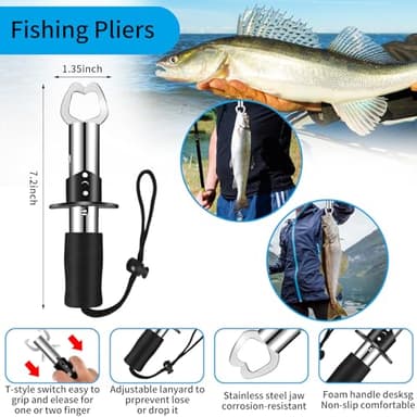 AOFUXTI Fishing Tool Kit - Fishing Pliers Kit, 112Pcs Fishing Gear and Equipment, with Fish Hook Remover, Fishing Scale, Fishing Scissors, Fish Lip Gripper, Fishing Lures, for Man and Women, Blue - Image 4