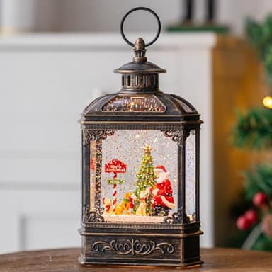 Snow Globe Lighted Christmas Decorations, Santa Claus & Pups Musical Water Lantern with Swirling Glitter, Christmas Holiday Party Gifts and Decorations - Image 5