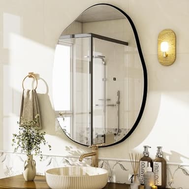 HARRITPURE Irregular Wall Mirror 22"x32" Black Asymmetrical Bathroom Mirror Wood Framed Modern Decorative Vanity Mirrors for Bedroom Living Room Entryway - Image 8
