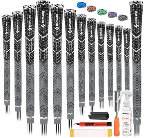Saplize Cross Cord Golf Grips 13 Pack, Innovative Anti-slip Design, 13 Grips with All Kits, Hybrid Golf Club Grips, CL09 Series, Grey Midsize - Image 1