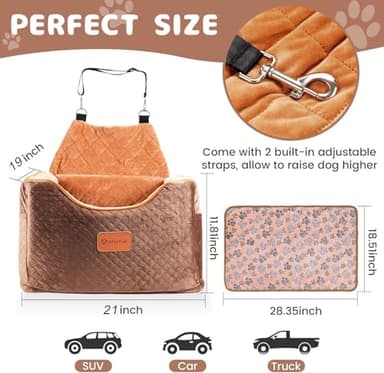 AlfaTok Memory Foam Booster Dog Car Seat with Washable Removable Cover, Elevated Pet Car Seat, Anti-Slip Sturdy Booster Seats for Small Dogs 35lbs, Seat Belt, Storage Pocket, Dog Blankets - Image 5