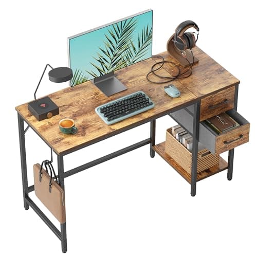 CubiCubi Computer Desk with 2 Drawers, 40 Inch Small Home Office Desk Study Writing Table, Rustic Brown - Image 1