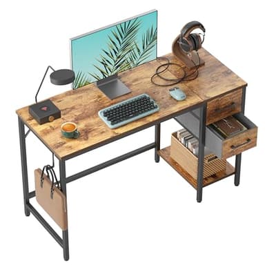 CubiCubi Computer Desk with 2 Drawers, 40 Inch Small Home Office Desk Study Writing Table, Rustic Brown - Image 1