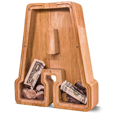 JOOMLAFLY Wooden Letter Piggy Bank for Kids Larger Letter Piggy Bank for Boys and Girls Personalized Piggy Bank Initial Coin Bank Wood Kids Money Bank for Birthday and Festival - Image 1