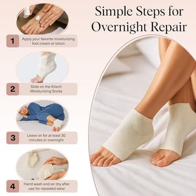 Kitsch Moisturizing Socks for Cracked Heel Treatment – Reusable Spa Socks for Women & Men with Insulated Gel Lining - Overnight Heel Socks for Dry Cracked Feet, Hydrating, Open-Toe Design - 1 Pair - Image 7