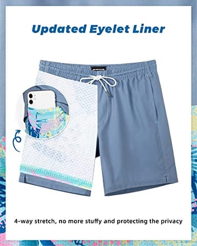 SURF CUZ Mens Swim Trunks with Compression Liner Quick Dry Swim Shorts 7" Swimming Trunks Stretch Zipper Pockets Haze Blue Large - Image 4