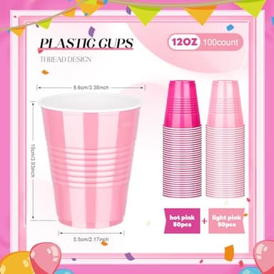 KesaPlan 100 PCS 12 OZ Plastic Cups, Party Cups Light Pink and Hot Pink Cups Disposable Drinking Cup Bulk For Bachelor Party Christmas Graduation Wedding Birthday Halloween Picnic Festive Celebrations - Image 3