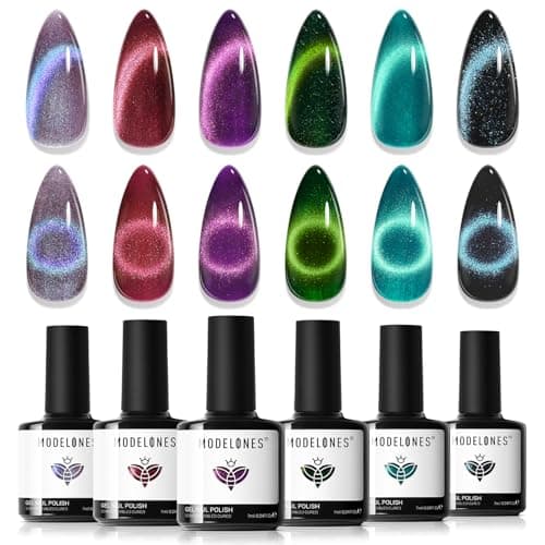 modelones Cat Eye Gel Nail Polish, 6 Colors Glitter Red Green Purple Blue Gel Polish Set with Magnet Sparkle Galaxy Series Nail Gel Polish Kit Soak Off Led Nail Art Manicure Salon DIY Gifts - Image 1