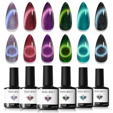 modelones Cat Eye Gel Nail Polish, 6 Colors Glitter Red Green Purple Blue Gel Polish Set with Magnet Sparkle Galaxy Series Nail Gel Polish Kit Soak Off Led Nail Art Manicure Salon DIY Gifts - Image 1