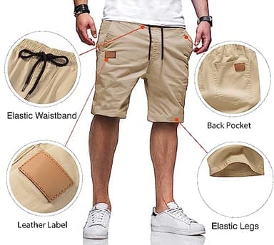 JMIERR Men's Casual Shorts - Cotton Drawstring Summer Beach Stretch Waist Twill Chino Dress Golf Travel Essentials Shorts with Pockets for Men 8 Inch Inseam Cruise Attire, XL, S1 Khaki 2 - Image 3