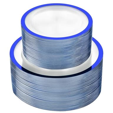 U-QE 120pcs Royal Blue Plastic Plates - Blue Disposable Plates Heavy Duty - Includes 60 10" Dinner & 60 7" Dessert Plates for Party, Birthday - Image 1
